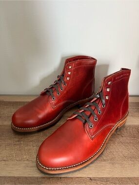 Wolverine Red Leather Lace-Up Work Boots